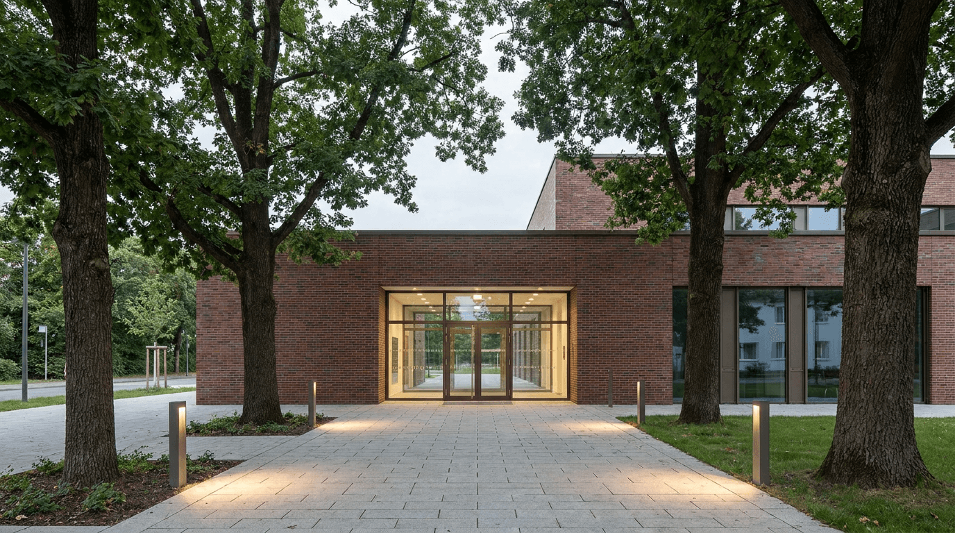 A calm public civic building entrance